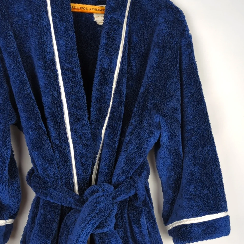 Kate Spade Women's Navy W/ White Trim, Mini Length Bath Robe And Tie Sash, M